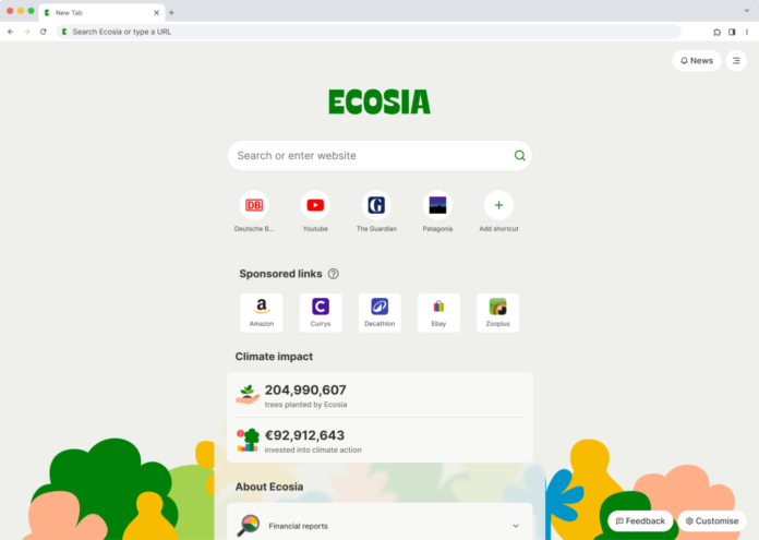متصفح Ecosia جوجل كروم متصفح زراعة الاشجار